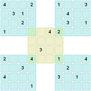 Pentuple X sudoku puzzle 4x4