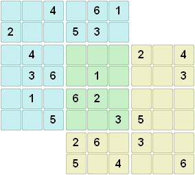 Double sudoku puzzle 6x6