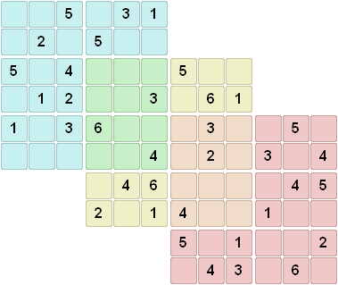Triple sudoku puzzle 6x6