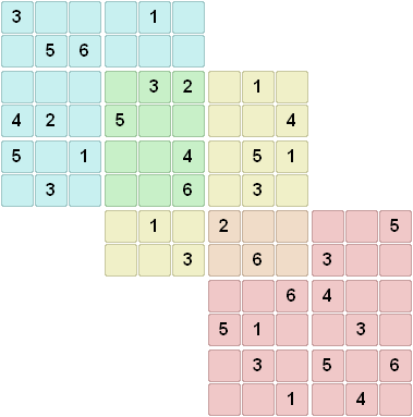 Triple sudoku puzzle 6x6