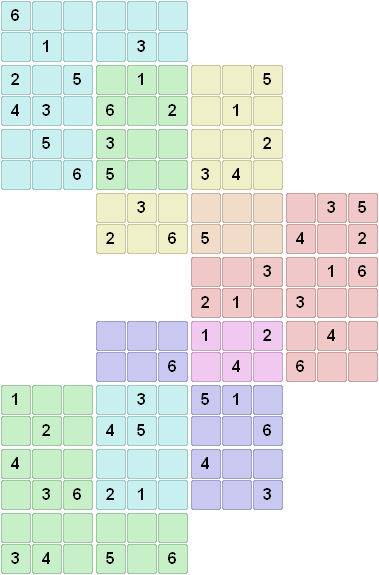 Pentuple arrow sudoku puzzle 6x6