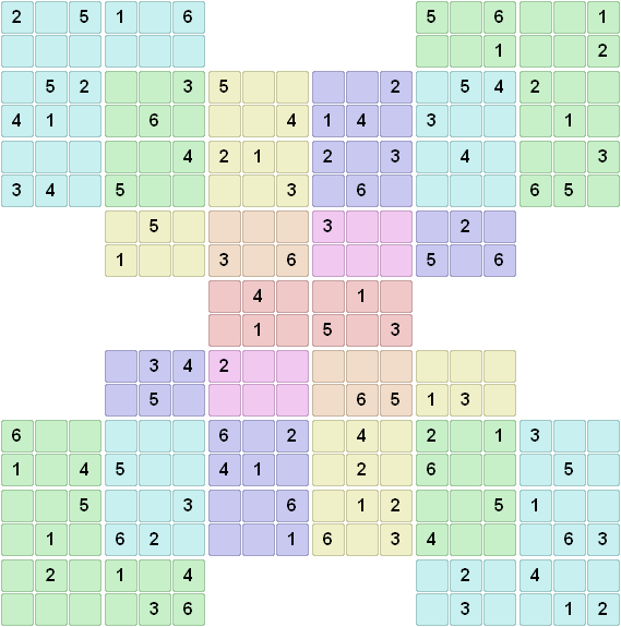 Nonuple X sudoku puzzle 6x6