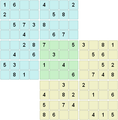 Double sudoku puzzle 8x8